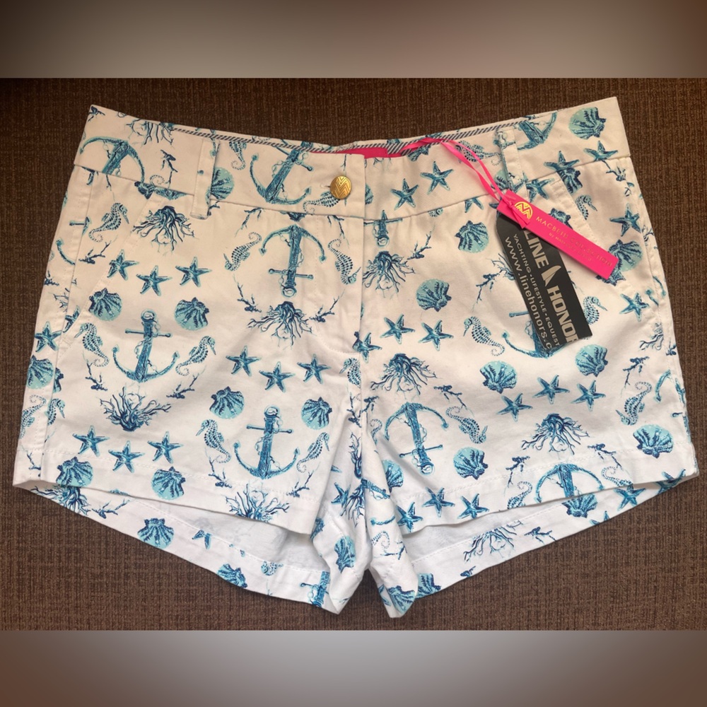 Macbeth Collection by Margaret Josephs Blue and White Anchor Print Shorts